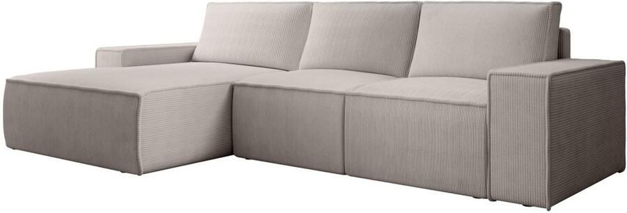Vente-unique Grote hoekslaapbank met hoek links van beige ribfluweel AMELIA L 297 cm x H 85 cm x D 167 cm - Foto 2
