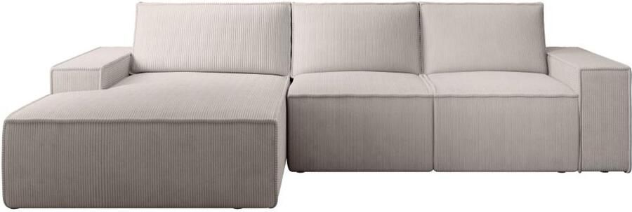 Vente-unique Grote hoekslaapbank met hoek links van beige ribfluweel AMELIA L 297 cm x H 85 cm x D 167 cm