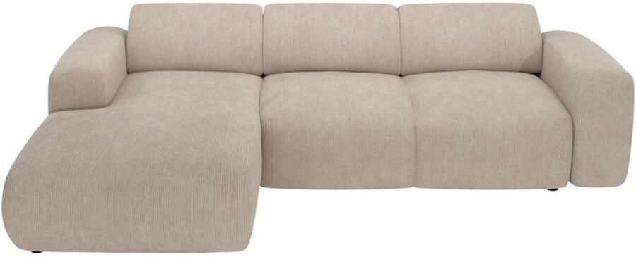 Vente-unique Grote hoekslaapbank met hoek links van beige ribfluweel met fijne ribbels POGNI van Maison Céphy