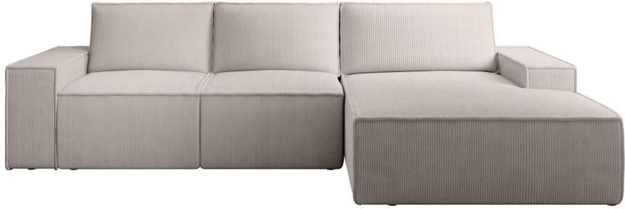 Vente-unique Grote hoekslaapbank met hoek rechts van beige ribfluweel AMELIA L 297 cm x H 85 cm x D 167 cm - Foto 2