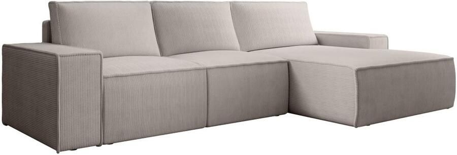 Vente-unique Grote hoekslaapbank met hoek rechts van beige ribfluweel AMELIA L 297 cm x H 85 cm x D 167 cm
