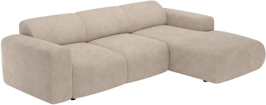 Vente-unique Grote hoekslaapbank met hoek rechts van beige ribfluweel met fijne ribbels POGNI van Maison Céphy