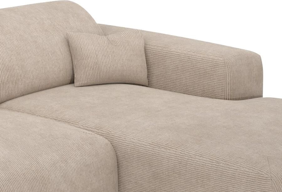 Vente-unique Grote hoekslaapbank met hoek rechts van beige ribfluweel met fijne ribbels POGNI van Maison Céphy - Foto 4