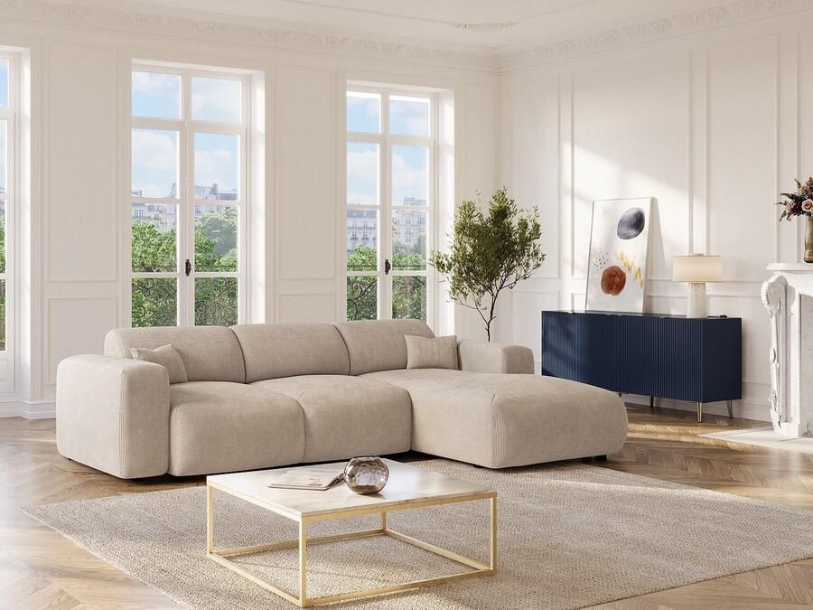 Vente-unique Grote hoekslaapbank met hoek rechts van beige ribfluweel met fijne ribbels POGNI van Maison Céphy - Foto 3
