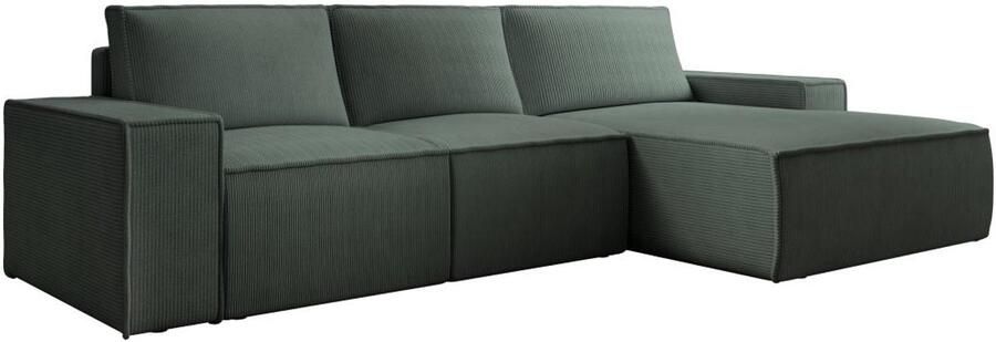 Vente-unique Grote hoekslaapbank met hoek rechts van groen ribfluweel AMELIA L 297 cm x H 85 cm x D 167 cm - Foto 2