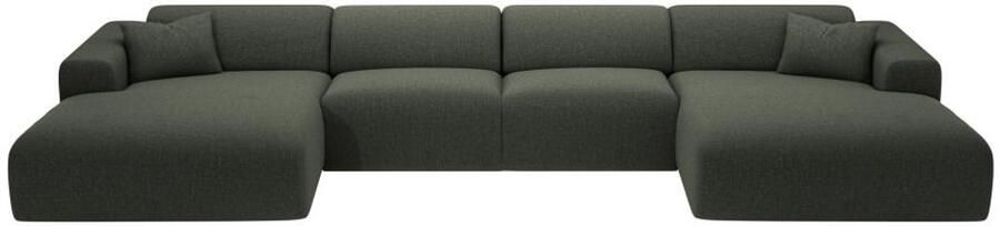 Vente-unique Grote panoramische hoekzitbank in groene stof POGNI van Maison Céphy L 356 cm x H 73 cm x D 166 cm