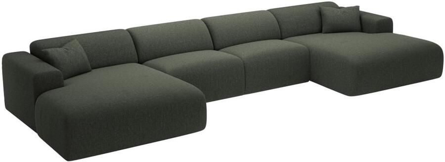 Vente-unique Grote panoramische hoekzitbank in groene stof POGNI van Maison Céphy L 356 cm x H 73 cm x D 166 cm - Foto 2