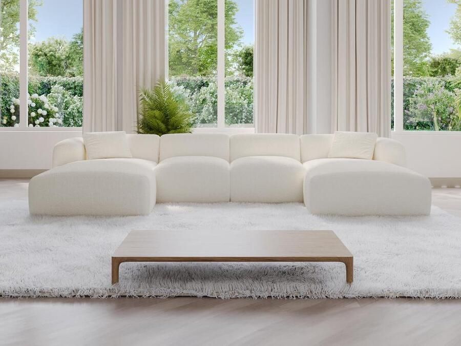 Vente-unique Grote panoramische hoekzitbank van witte boucléstof POGNI van Maison Céphy L 356 cm x H 73 cm x D 166 cm - Foto 3