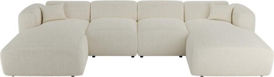 Vente-unique Grote panoramische hoekzitbank van witte boucléstof POGNI van Maison Céphy L 356 cm x H 73 cm x D 166 cm - Foto 2