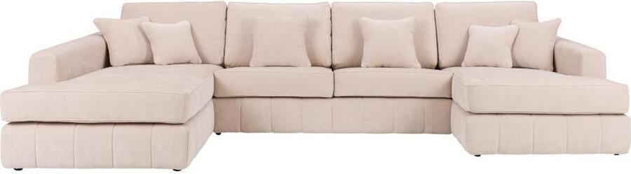 Vente-unique Grote panoramische zitbank met hoek links in beige stof BERGOTA L 369 cm x H 88 cm x D 208 cm