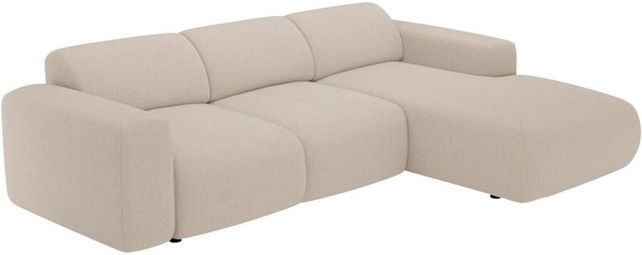 Vente-unique Grote hoekslaapbank met hoek rechts van beige gechineerde stof POGNI van Maison Céphy