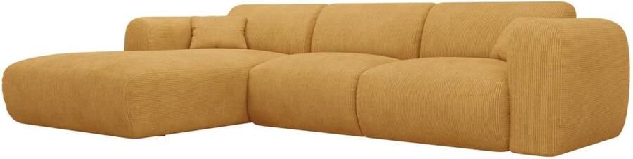 Vente-unique Grote zitbank met hoek links in mosterdgele textuurstof POGNI van Maison Céphy L 280 cm x H 73 cm x D 165 cm