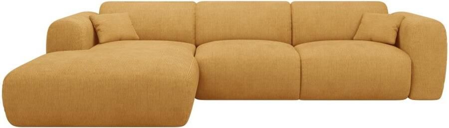 Vente-unique Grote zitbank met hoek links in mosterdgele textuurstof POGNI van Maison Céphy L 280 cm x H 73 cm x D 165 cm - Foto 2