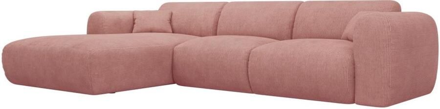 Vente-unique Grote zitbank met hoek links in roze textuurstof POGNI van Maison Céphy L 280 cm x H 73 cm x D 165 cm
