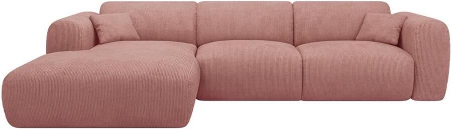 Vente-unique Grote zitbank met hoek links in roze textuurstof POGNI van Maison Céphy L 280 cm x H 73 cm x D 165 cm - Foto 2