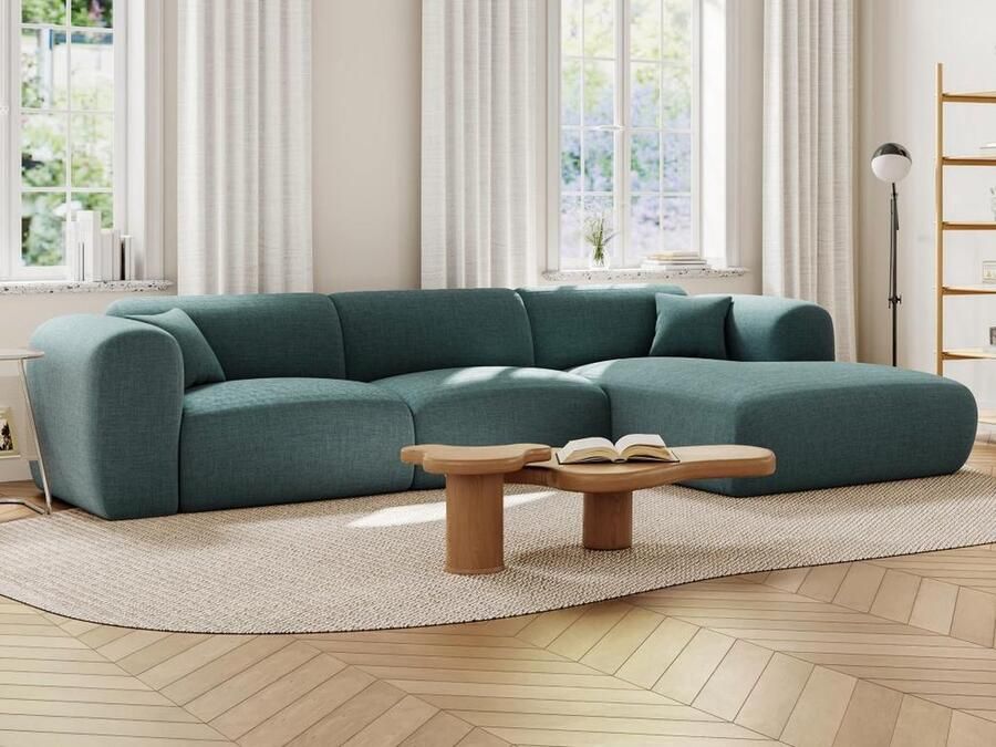 Vente-unique Grote zitbank met hoek rechts in gevlamde blauwe stof POGNI van Maison Céphy L 280 cm x H 73 cm x D 165 cm