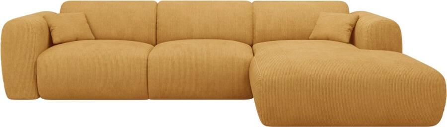 Vente-unique Grote zitbank met hoek rechts in mosterdgele textuurstof POGNI van Maison Céphy L 280 cm x H 73 cm x D 165 cm - Foto 2