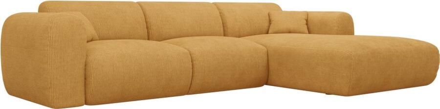 Vente-unique Grote zitbank met hoek rechts in mosterdgele textuurstof POGNI van Maison Céphy L 280 cm x H 73 cm x D 165 cm
