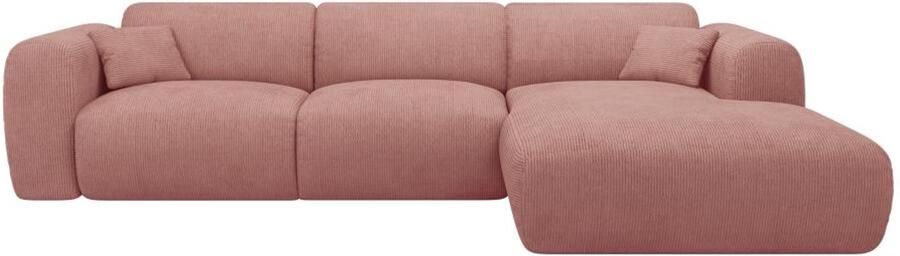 Vente-unique Grote zitbank met hoek rechts in roze textuurstof POGNI van Maison Céphy L 280 cm x H 73 cm x D 165 cm - Foto 2