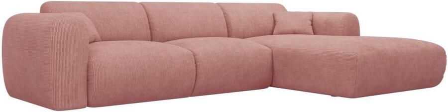 Vente-unique Grote zitbank met hoek rechts in roze textuurstof POGNI van Maison Céphy L 280 cm x H 73 cm x D 165 cm