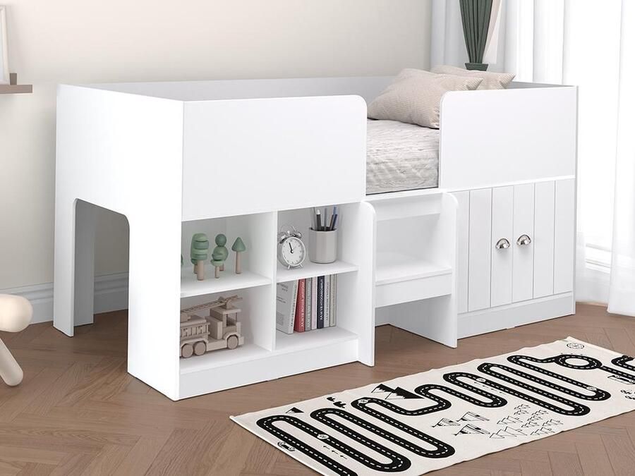 Vente-unique Halve hoogslaper 90 x 190 cm met opbergruimte wit + matras BOUTANIO L 196 cm x H 96.7 cm x D 95.4 cm - Foto 2