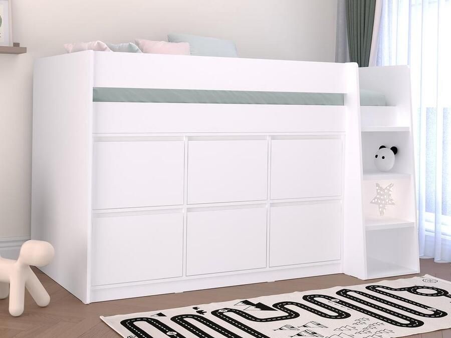 Vente-unique Halve hoogslaper 90 x 190 cm met 6 lades Wit CAMALETI L 196 cm x H 120.8 cm x D 114.4 cm - Foto 2