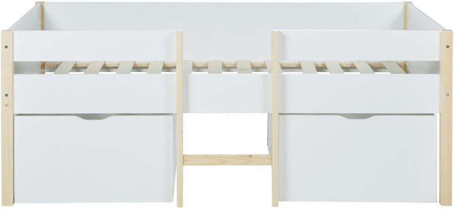 Vente-unique Halfhoogslaper SISSY 2 laden 90 x 190 cm Wit en eiken L 199 cm x H 81 cm x D 100 cm - Foto 4