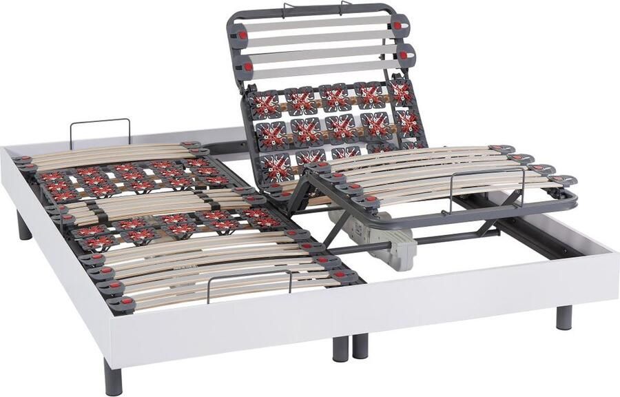 Vente-unique Handmatig verstelbare bedbodem met 2x30 contactplaatjes decoratief van wit hout DREAMEA 2x90x200cm motoren OKIN L 200 cm x H 35 cm x D 180 cm - Foto 2