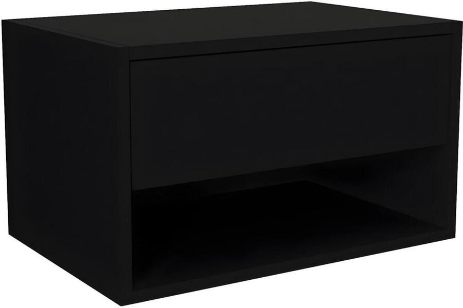 Vente-unique Hangend nachtkastje 1 lade en 1 nis Zwart RITAMI L 60 cm x H 35 cm x D 40 cm - Foto 2