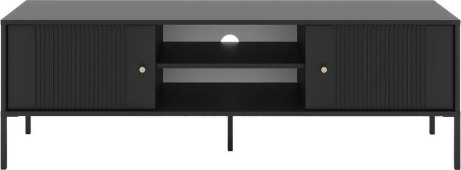 Vente-unique Hangend tv-meubel met 2 deuren en 2 nissen van mdf Zwart DEMASIA L 154.5 cm x H 50.5 cm x D 39 cm