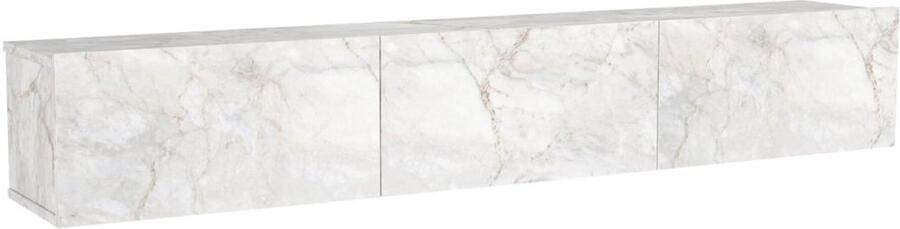 Vente-unique Hangend tv-meubel met 3 deuren Wit marmereffect VIKILA L 180 cm x H 29.5 cm x D 29.5 cm