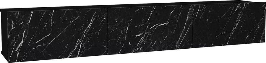 Vente-unique Hangend tv-meubel met 3 deuren Zwart marmereffect VIKILA L 180 cm x H 29.5 cm x D 29.5 cm - Foto 3