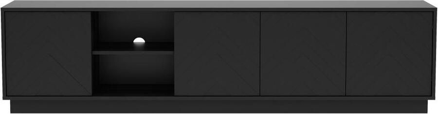Vente-unique Hangend tv-meubel met 4 deuren en 2 nissen van mdf Zwart REDONIA L 203.3 cm x H 50.8 cm x D 40 cm