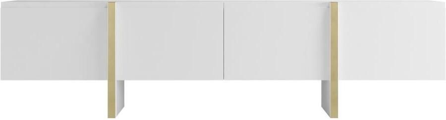 Vente-unique Hangend tv-meubel met 4 deuren van mdf Wit en goud LUVONIA L 180 cm x H 50 cm x D 45 cm