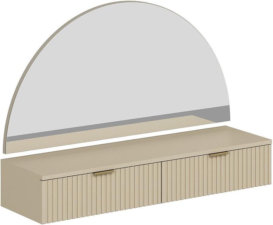 Pascal Morabito Hangende kaptafel met spiegel en ledverlichting 2 lade Beige FRALYN van L 120 cm x H 80 cm x D 35 cm - Foto 3