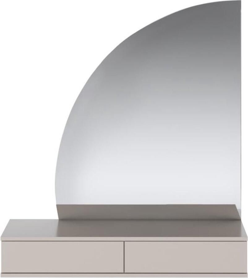 Vente-unique Hangende kaptafel met spiegel en ledverlichting 2 lades Mat beige JINEZA L 100.2 cm x H 111.5 cm x D 42.2 cm