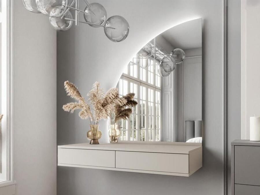 Vente-unique Hangende kaptafel met spiegel en ledverlichting 2 lades Mat beige JINEZA L 100.2 cm x H 111.5 cm x D 42.2 cm - Foto 2