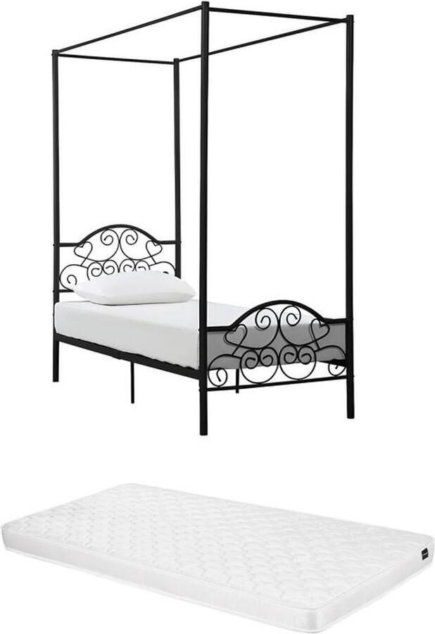 Vente-unique Hemelbed LEYNA 90x190cm Metaal Zwart + matras L 198.5 cm x H 211 cm x D 92 cm - Foto 2