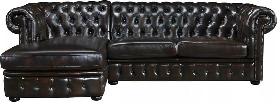 Vente-unique Hoekbank chestefield BRENTON 100% buffelleer Chocolade met kastanjereflecties Hoek links L 274 cm x H 82 cm x D 166 cm - Foto 2