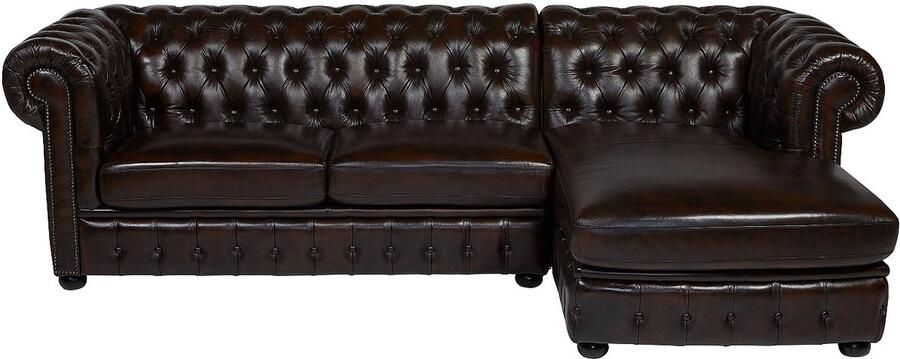 Vente-unique Hoekbank chesterfield BRENTON 100% buffelleer Chocolade met kastanjereflecties Hoek rechts L 274 cm x H 82 cm x D 166 cm - Foto 3