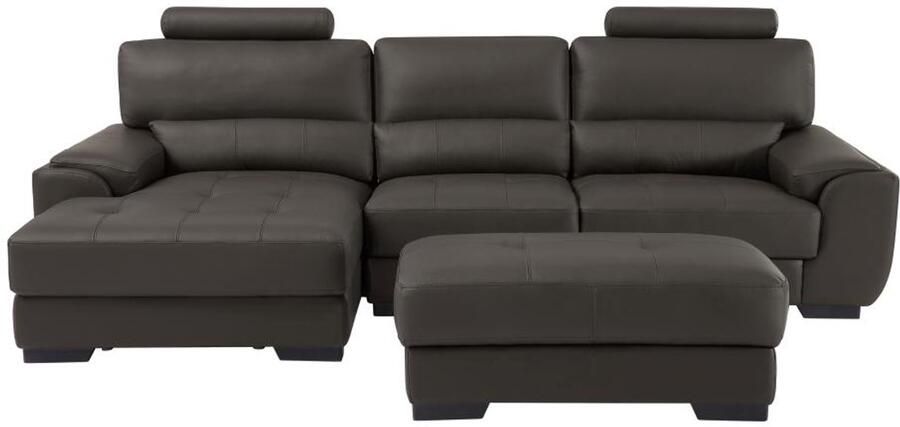 Vente-unique Hoekbank en poef van leer METROPOLITAN II bruin hoek links L 275 cm x H 94 cm x D 152 cm