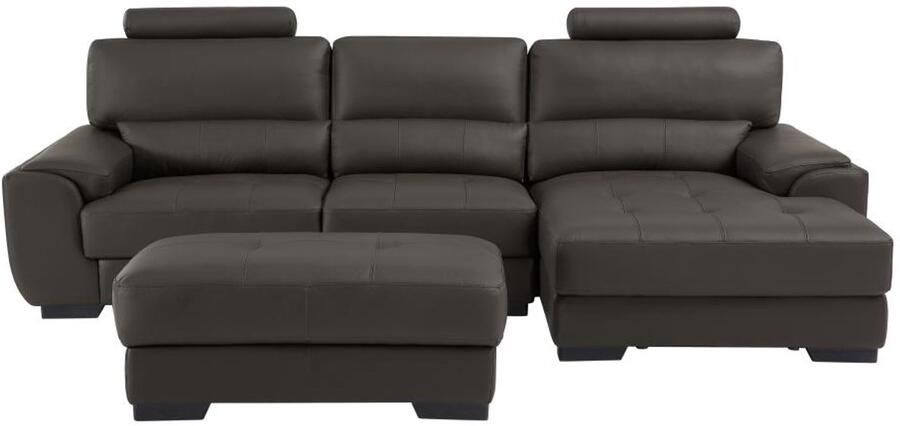 Vente-unique Hoekbank en poef van leer METROPOLITAN II bruin hoek rechts L 275 cm x H 94 cm x D 152 cm