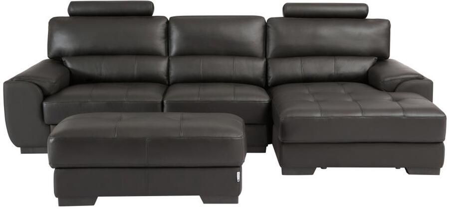 Vente-unique Hoekbank en poef van leer METROPOLITAN II zwart hoek rechts L 275 cm x H 94 cm x D 152 cm - Foto 2