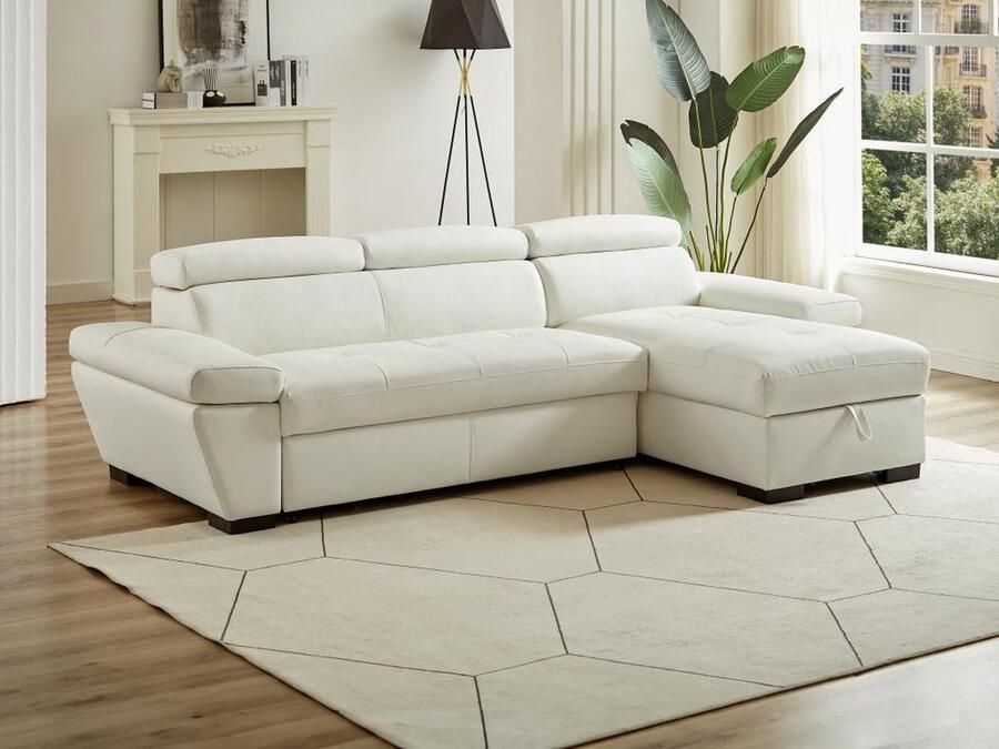 Vente-unique Hoekbank JONOVA Leer Wit Hoek rechts L 256 cm x H 83 cm x D 154 cm - Foto 3