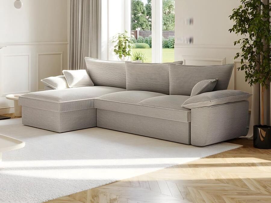 Vente-unique Hoekbank met hoek links met opbergruimte Lichtgrijze stof GUILLERMO L 257 cm x H 88 cm x D 168 cm - Foto 2