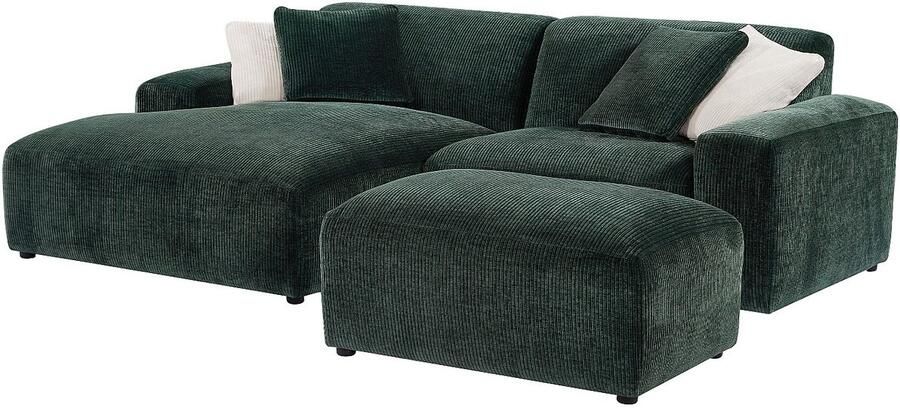Vente-unique Maison Céphy Hoekbank met hoek links en poef van dennegroen ribfluweel TIRONO van Maison Céphy L 254 cm x H 80 cm x D 161 cm - Foto 4