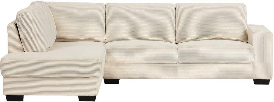 Vente-unique Hoekbank met hoek links in ribfluwelen stof kleur beige MESETA