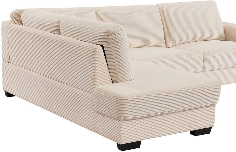 Vente-unique Hoekbank met hoek links in ribfluwelen stof kleur beige MESETA - Foto 3