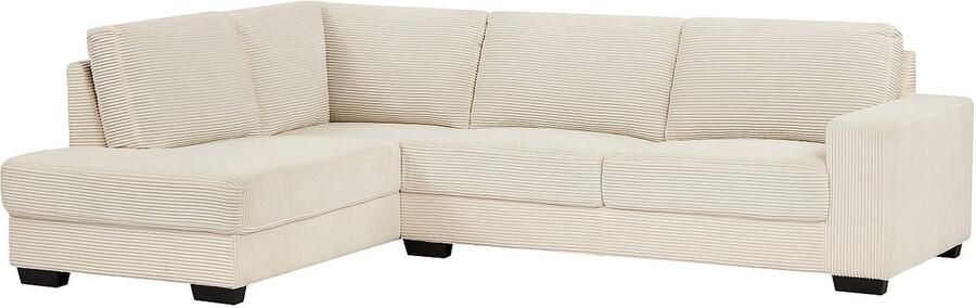 Vente-unique Hoekbank met hoek links in ribfluwelen stof kleur beige MESETA - Foto 4