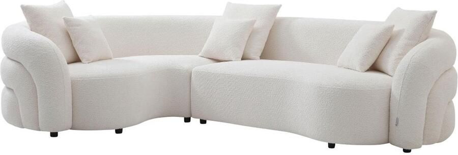 Vente-unique Hoekbank met hoek links in witte boucle stof LAPIOTA van Maison Céphy